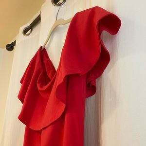 Fun off-the-shoulder red mini dress!